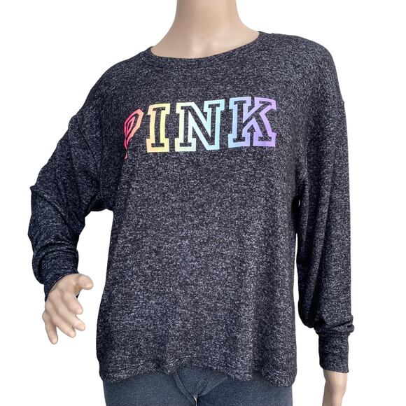 New PINK Victoria's Secret Heather Black Knitted Sleepwear Pullover Sweater M - Picture 1 of 5